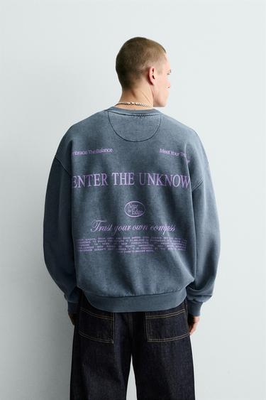 WASHED PRINTED TEXT SWEATSHIRT - Faded blue by Zara