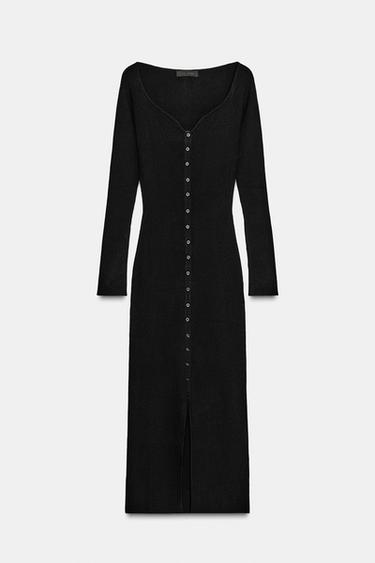 ROBE MI-LONGUE EN MAILLE CÔTELÉE - Noir de Zara - Image 5