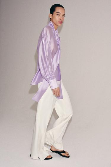 CHEMISE SATINÉE À LIENS ZW COLLECTION - Violet de Zara - Image 3