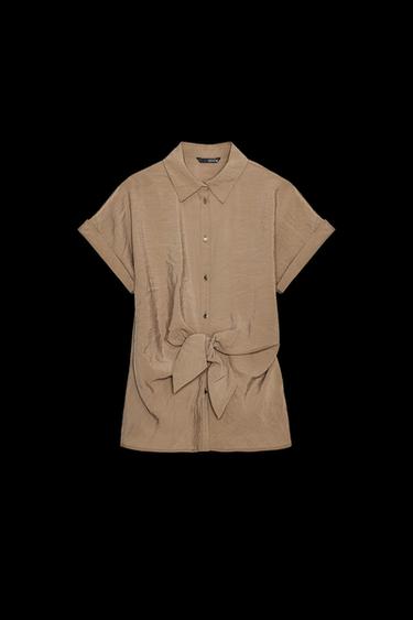 Zara SHORT SLEEVE KNOT SHIRT - Brown / Taupe - Image 0