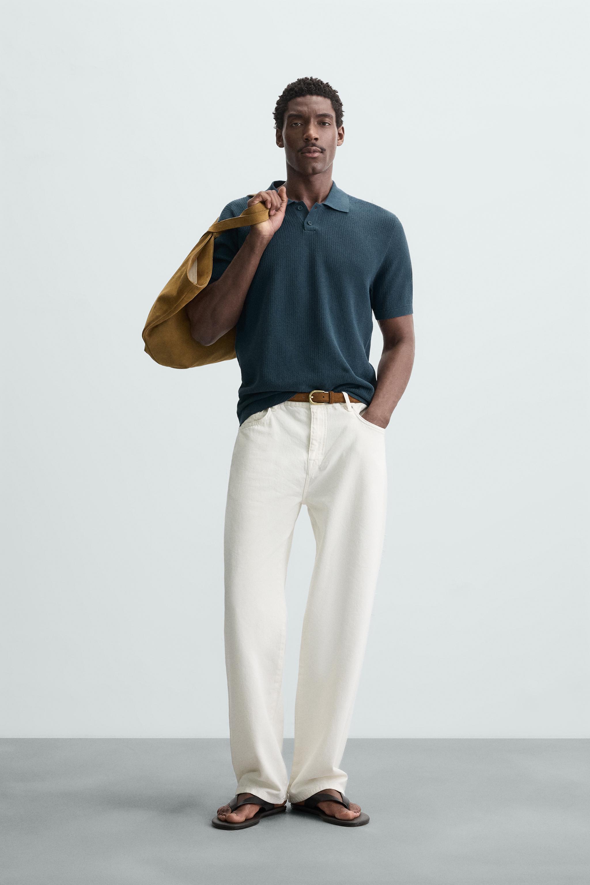 トップス tdk_void polo TEXTURED KNIT POLO SHIRT - Faded blue | ZARA South Africa