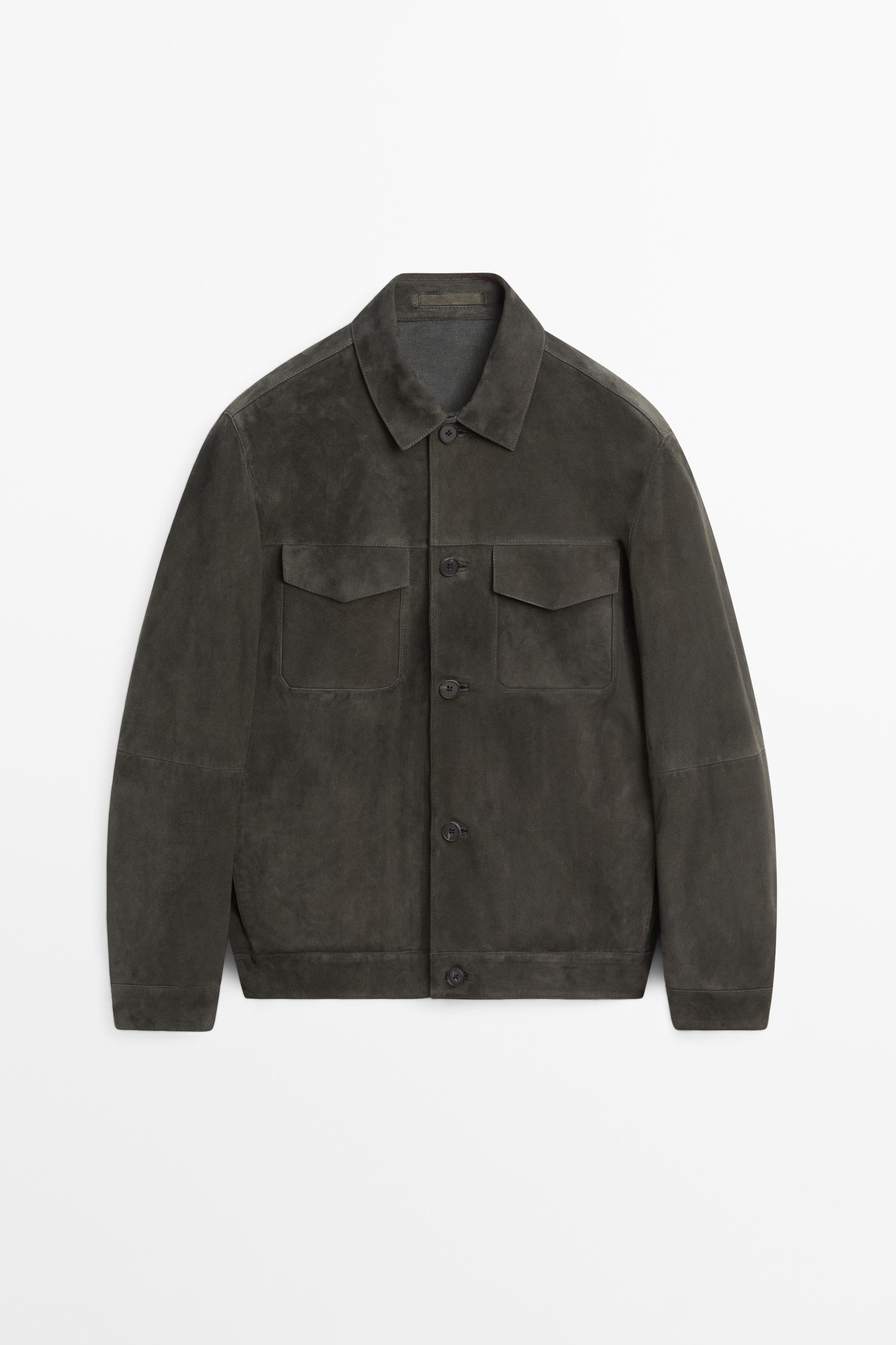 Veste poches cuir daim