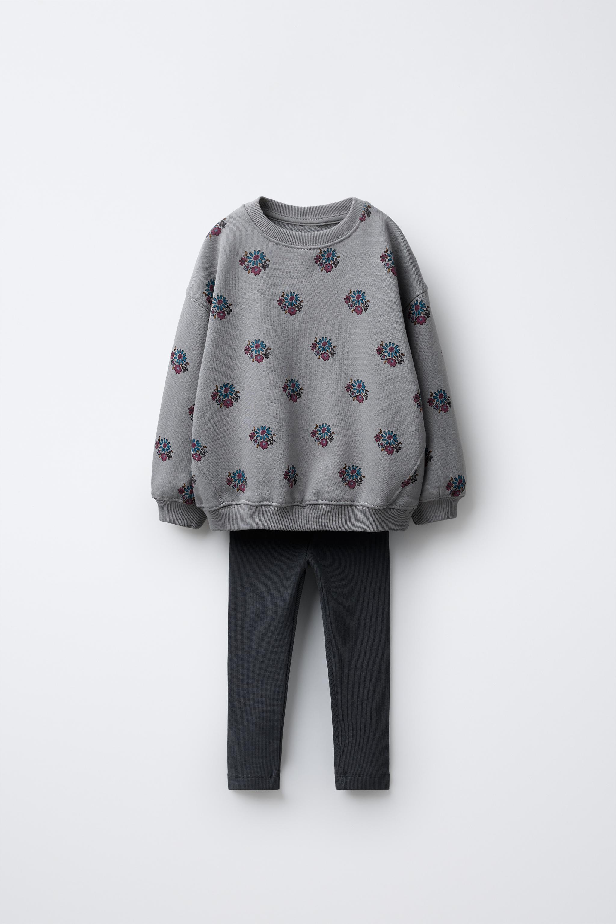PRINTED SWEATSHIRT AND RIBBED LEGGINGS SET