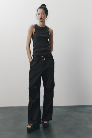 PANTALÓN CARGO SATINADO - Negro de Zara - Imagen 0