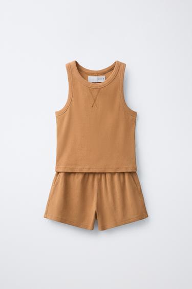 WASHED RIB RACERBACK VEST AND BERMUDA SHORTS SET - Beige by Zara