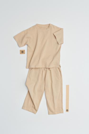 PLAIN T-SHIRT AND WIDE-LEG TROUSERS SET - Light brown by Zara - Image 4