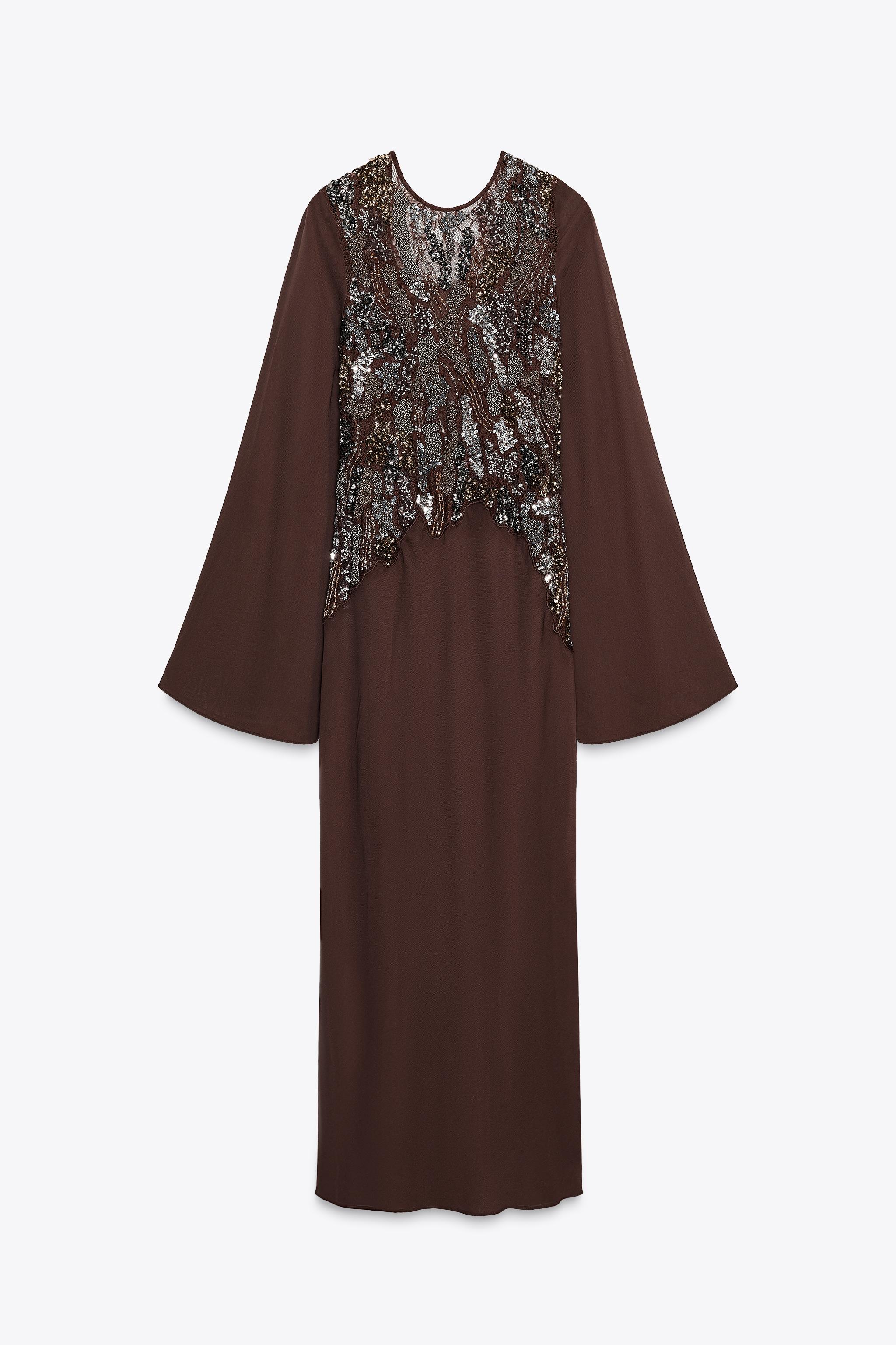 EMBROIDERED DRESS ZW COLLECTION - Brown | ZARA United States