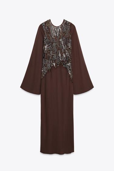 ZW COLLECTION EMBROIDERED DRESS - Brown by Zara - Image 9