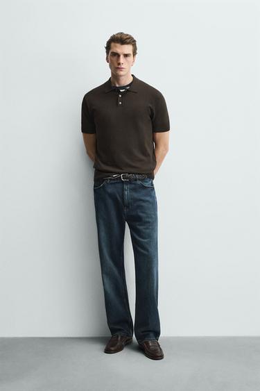 REGULAR FIT KNIT POLO SHIRT - Chocolate by Zara