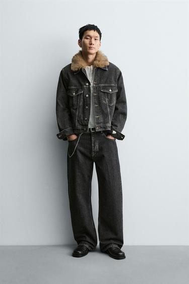 DENIM JACKET WITH FAUX FUR COLLAR - Charcoal by Zara - Image 0