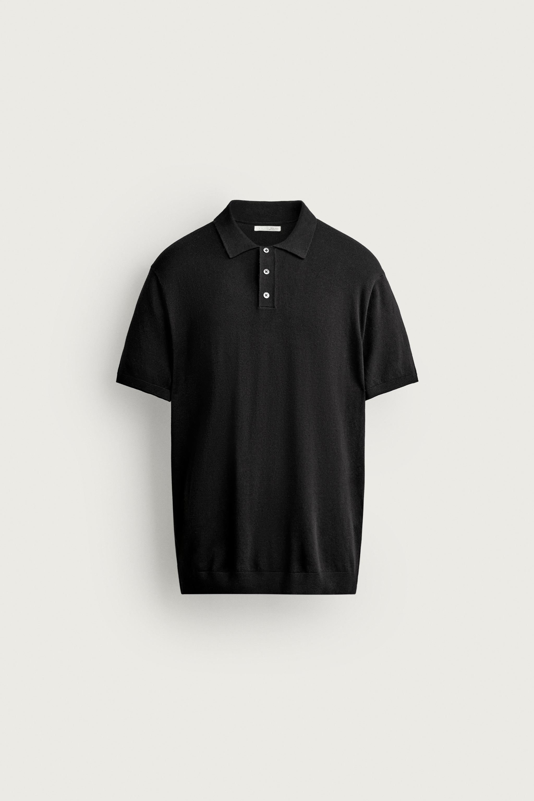 REGULAR FIT KNIT POLO — Black