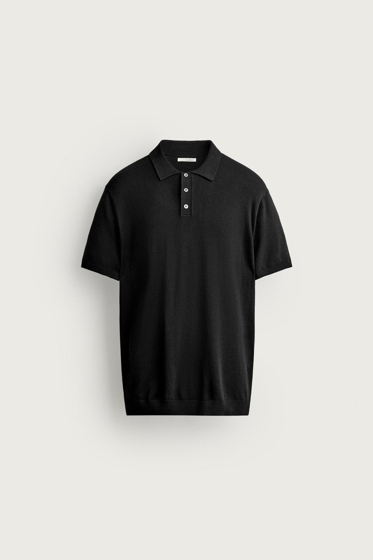 REGULAR FIT KNIT POLO — Black