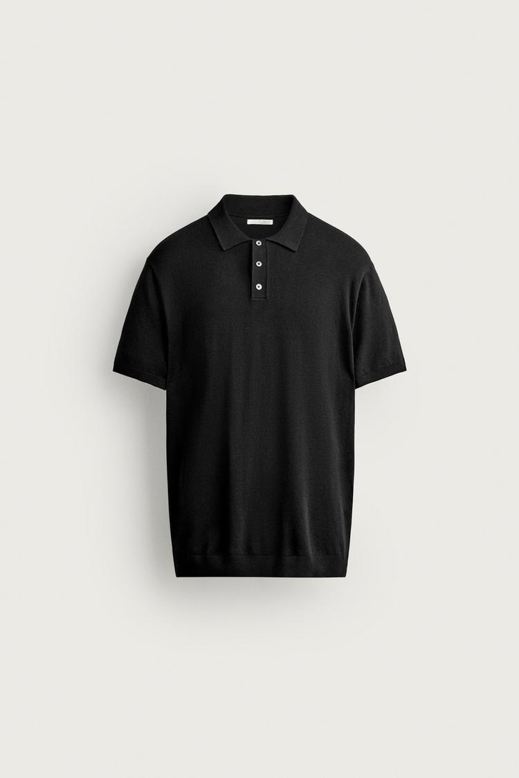 REGULAR FIT KNIT POLO — Black