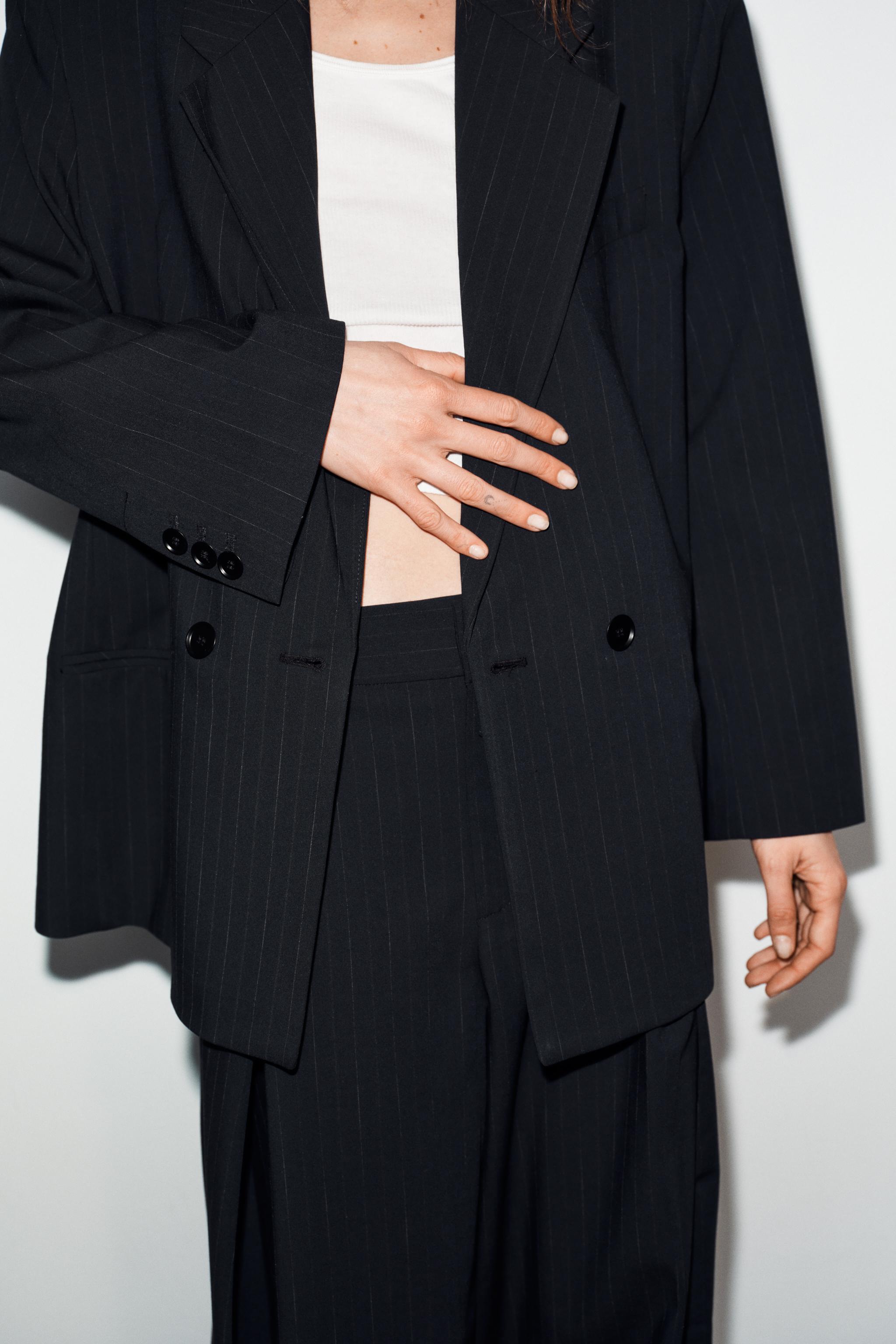 İNCE ÇİZGİLİ OVERSIZE BLAZER - Görsel 4