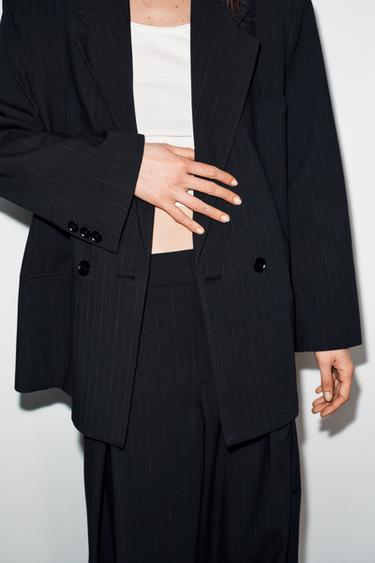 VESTE OVERSIZE À RAYURES - Bleu marine / Blanc de Zara - Image 3