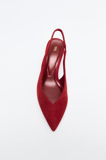 LEATHER SLINGBACK HEELS - Red by Zara