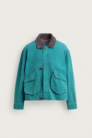 BOXY FIT FROG FASTENING JACKET - Blue / Green by Zara