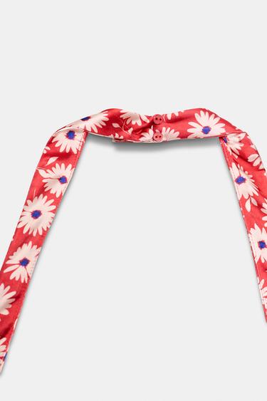 ROBE COURTE À ENCOLURE AMÉRICAINE ET FLEURS - Rouge de Zara - Image 9