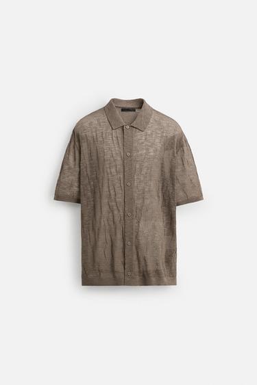 TEXTURED KNIT SHIRT - Brown / Taupe by Zara - Image 6
