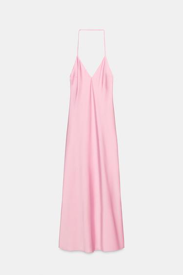 Zara LONG V-NECK DRESS - Pink / Mauve