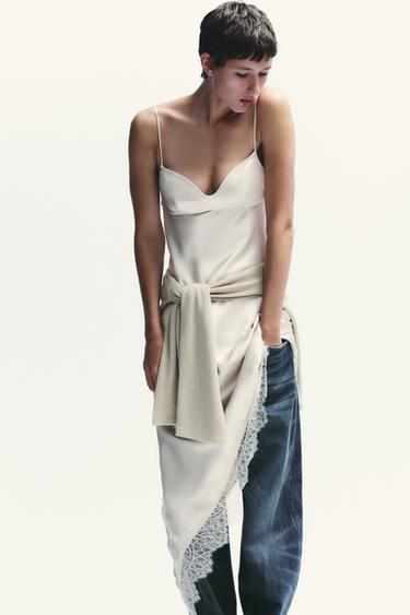 LACE SATIN DRESS - Light beige by Zara - Image 2