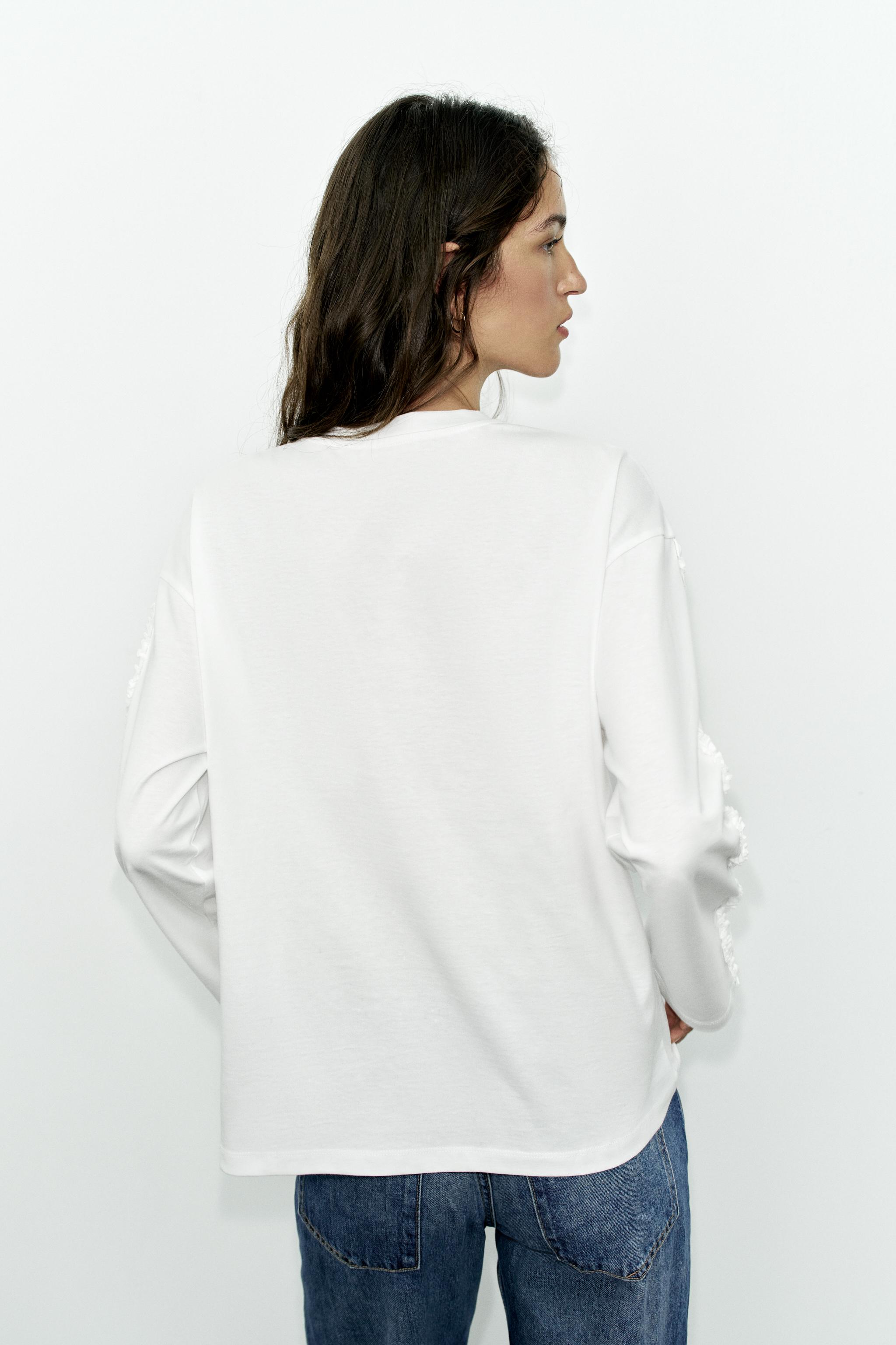 Женские футболки Zara LONG SLEEVE TEXTURED T-SHIRT — фото 5