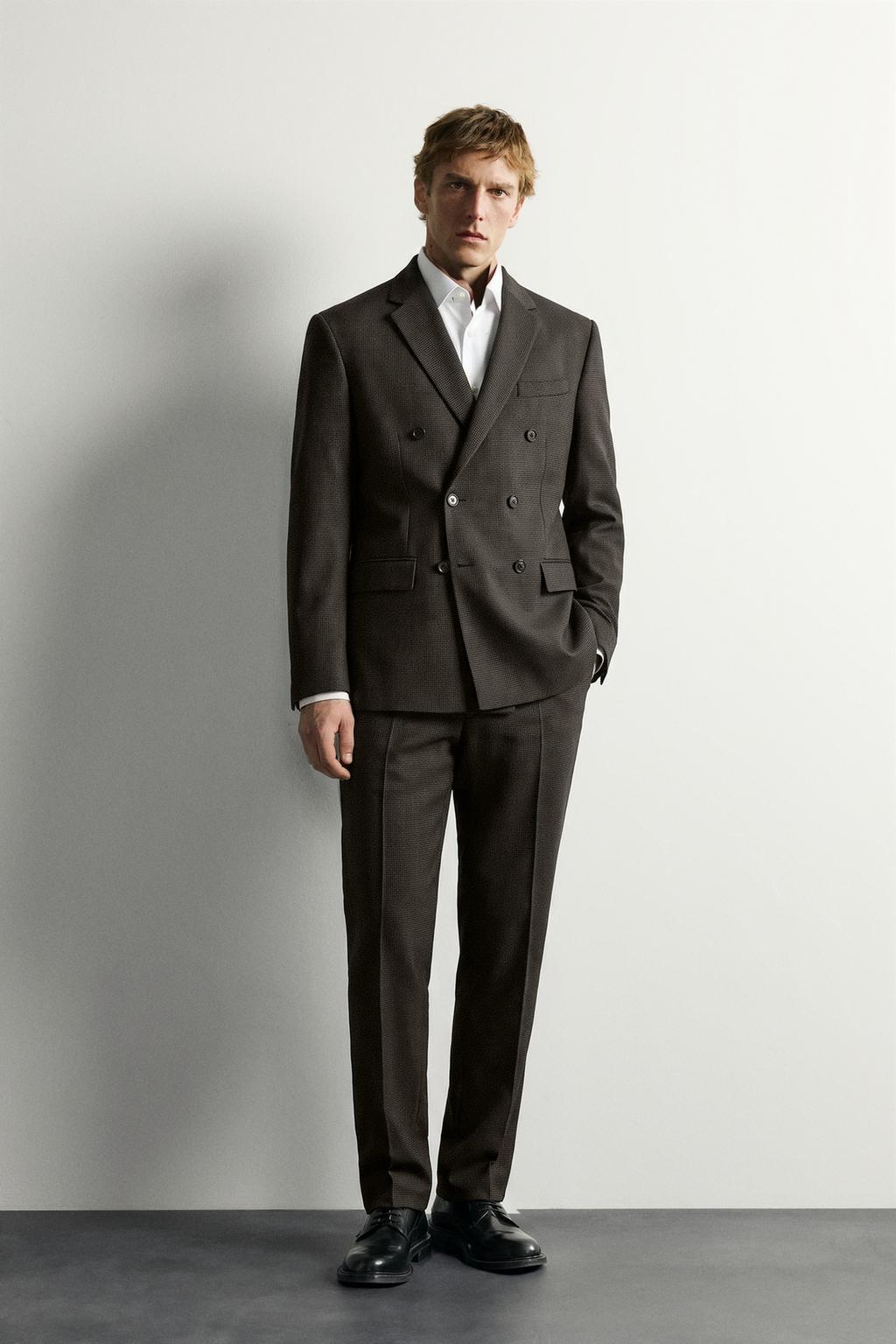 HOUNDSTOOTH WOOL BLEND SUIT TROUSERS