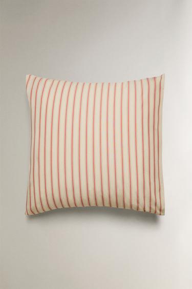 TAIE D’OREILLER PERCALE DE COTON RAYURES (300 FILS) - Rouge de Zara - Image 1