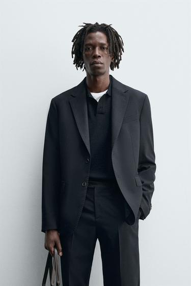 Zara 100% WOOL SUIT BLAZER - Navy blue
