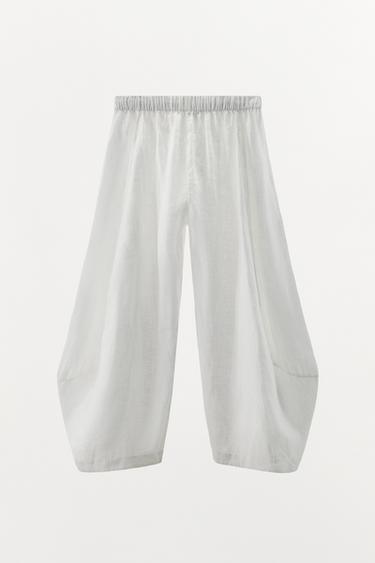 VOLUME LINEN TROUSERS - White by Zara - Image 1