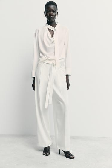 CAMISA CINTA CUELLO - Crudo de Zara