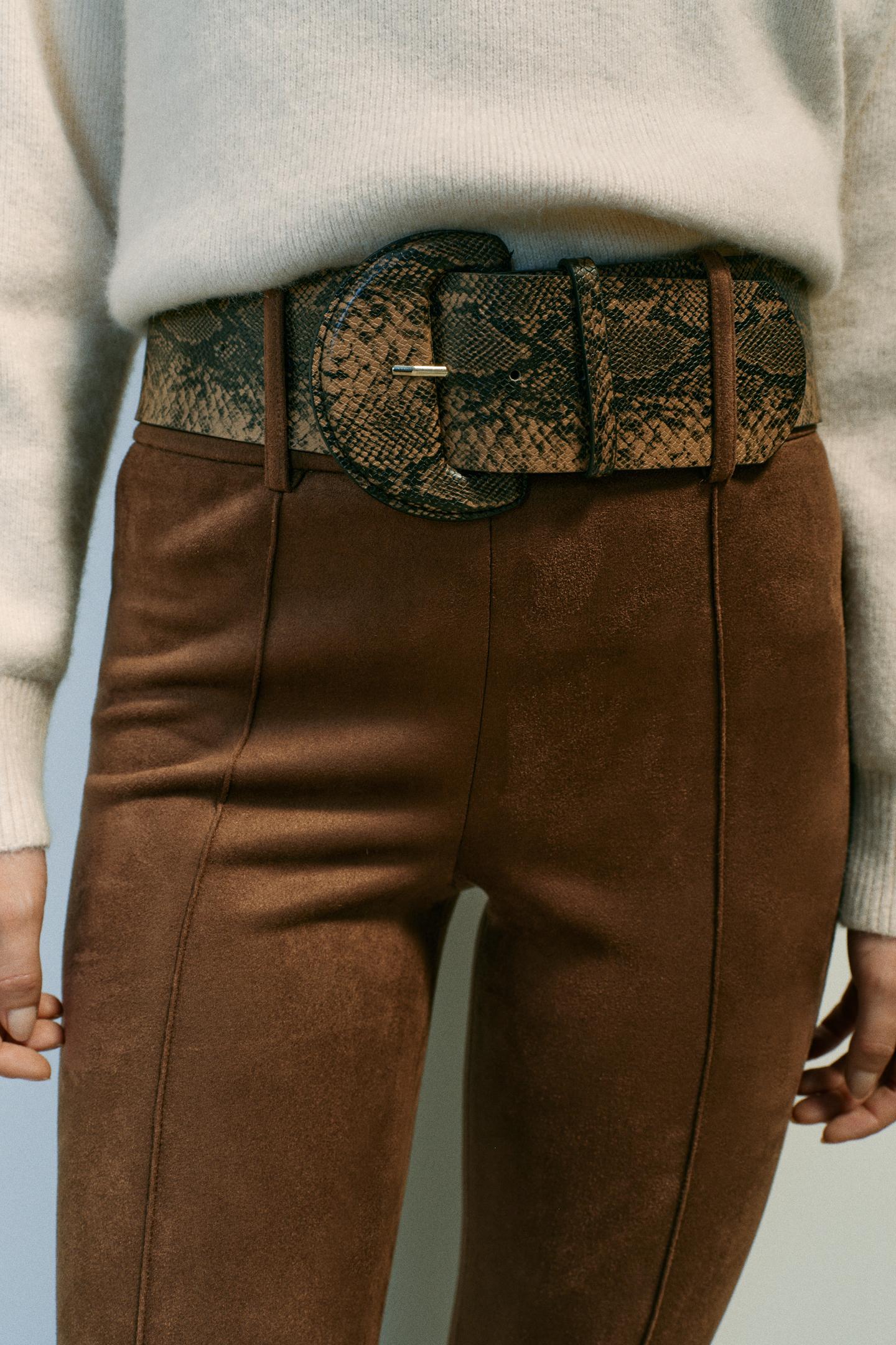 Женские леггинсы Zara Suede-Effect Belted, цвет: Верблюжий — фото 4