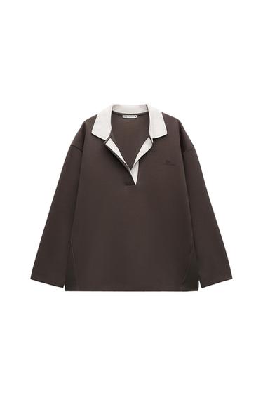 CONTRAST COLLAR OVERSIZED POLO SHIRT