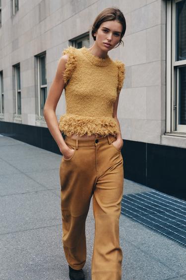 Zara FAUX FUR KNIT TOP - taupe brown - Image 0