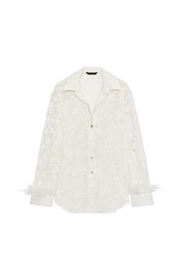EMBROIDERED FEATHER SHIRT - Ecru by Zara