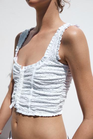 CUTWORK EMBROIDERY TOP - White by Zara - Image 4