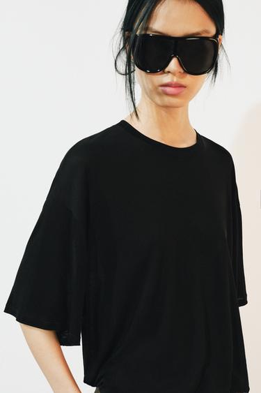 Zara SHORT SLEEVE OVERSIZE T-SHIRT - Black