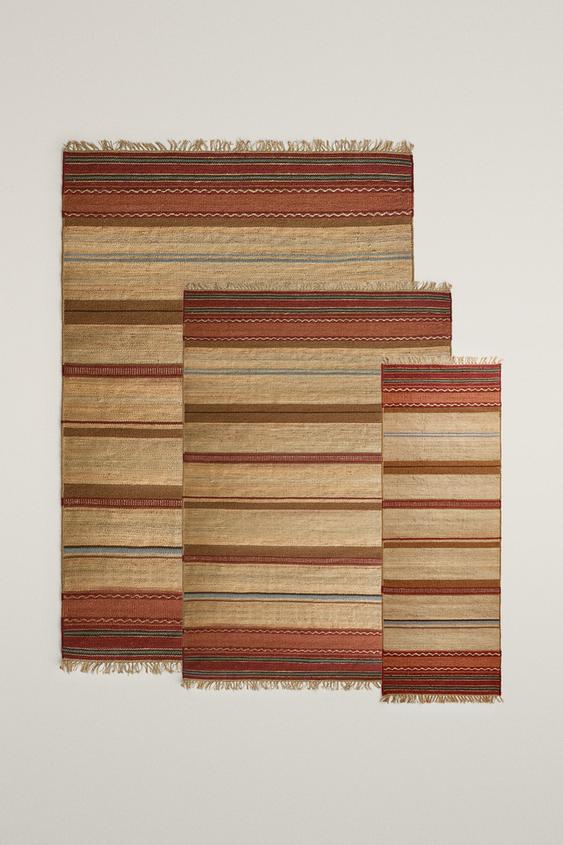 Zara Striped wool and jute area rug - Light beige - Image 0