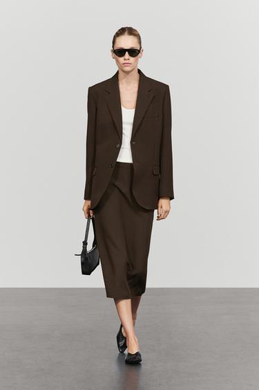 Zara Fluid wool blend blazer total look - Dark brown - Image 0