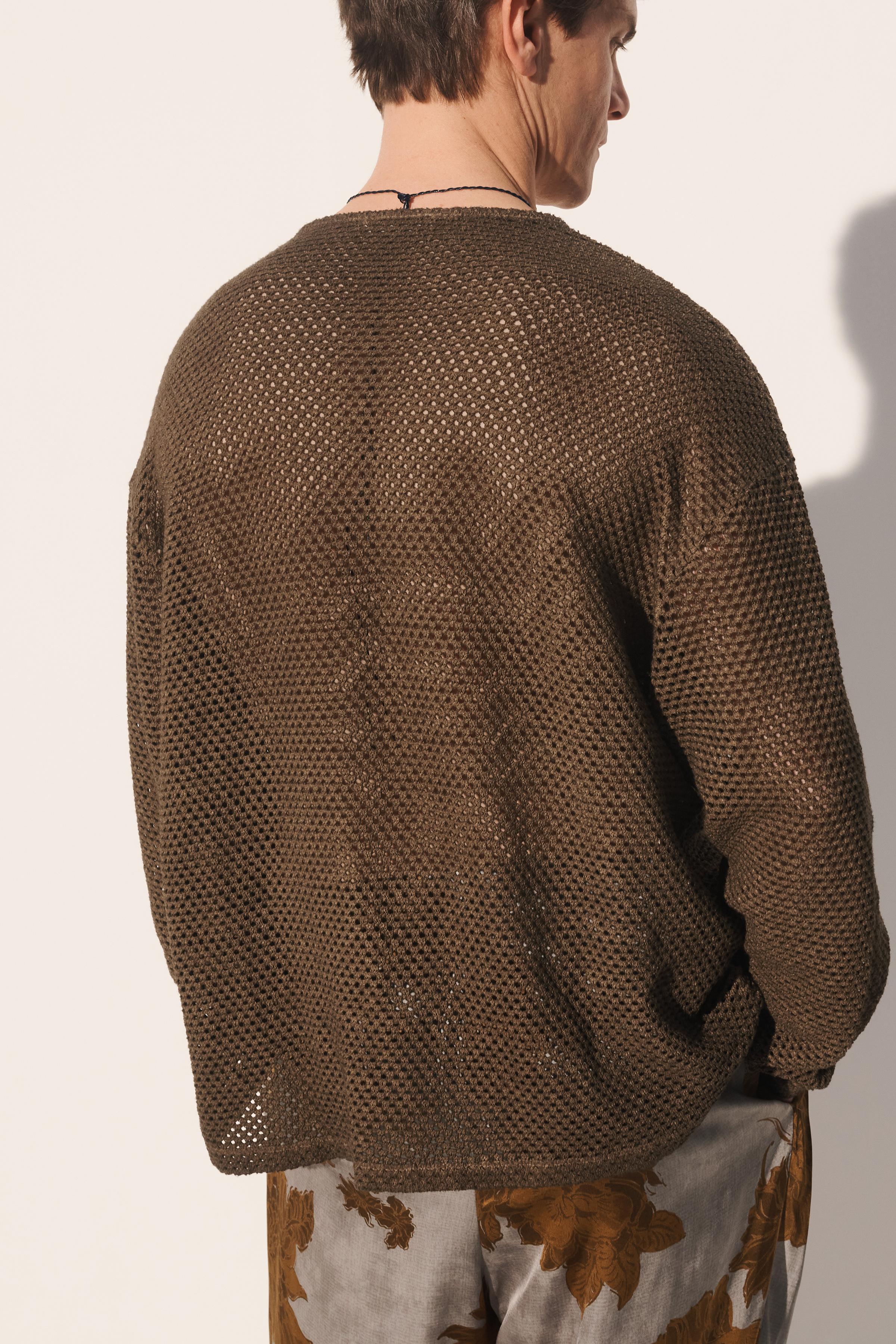 クロシェ編みヘンリーネックニットTシャツ - ブラウン | ZARA Japan / 日本