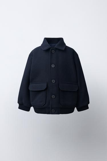 WOOL BLEND WOOL EFFECT JACKET - Navy blue by Zara