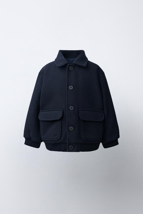 WOOL BLEND WOOL EFFECT JACKET - Navy blue by Zara - Image 0