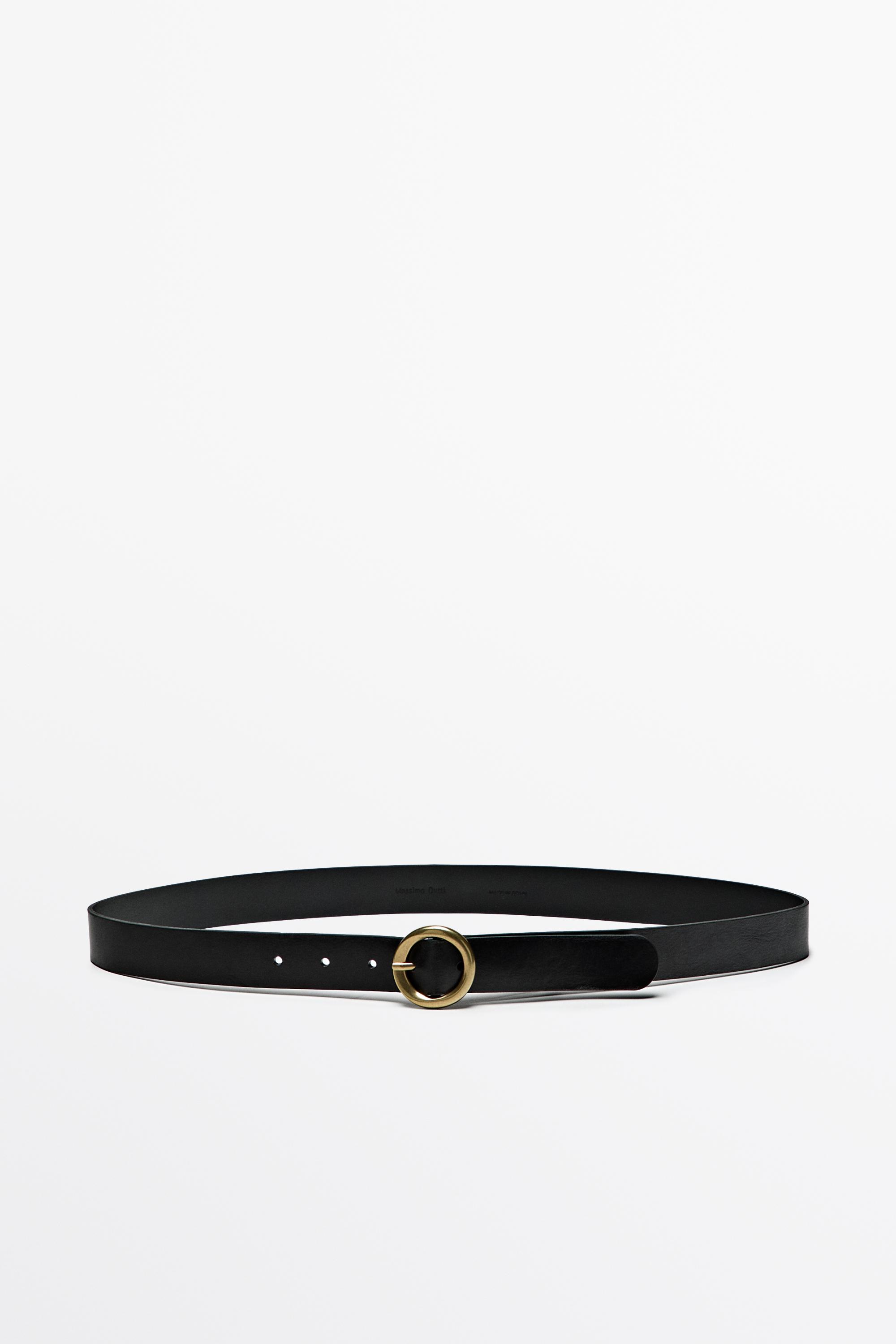 Nappa leather belt with round buckle — Black