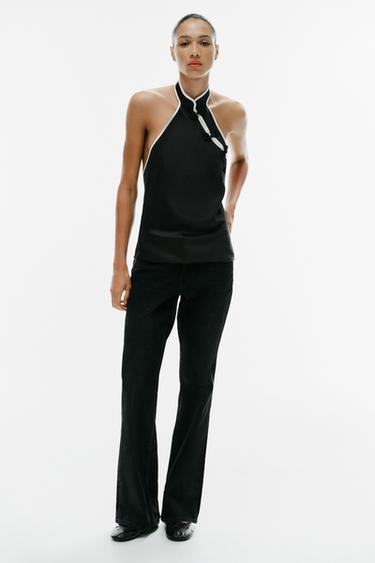 TOP SATINÉ HALTER À BRANDEBOURGS - Noir de Zara - Image 0
