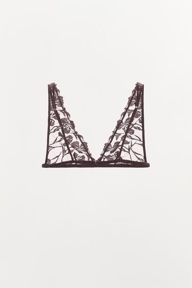 BRALETTE TRIANGLE BRODERIES DENTELLE - Marron de Zara - Image 5