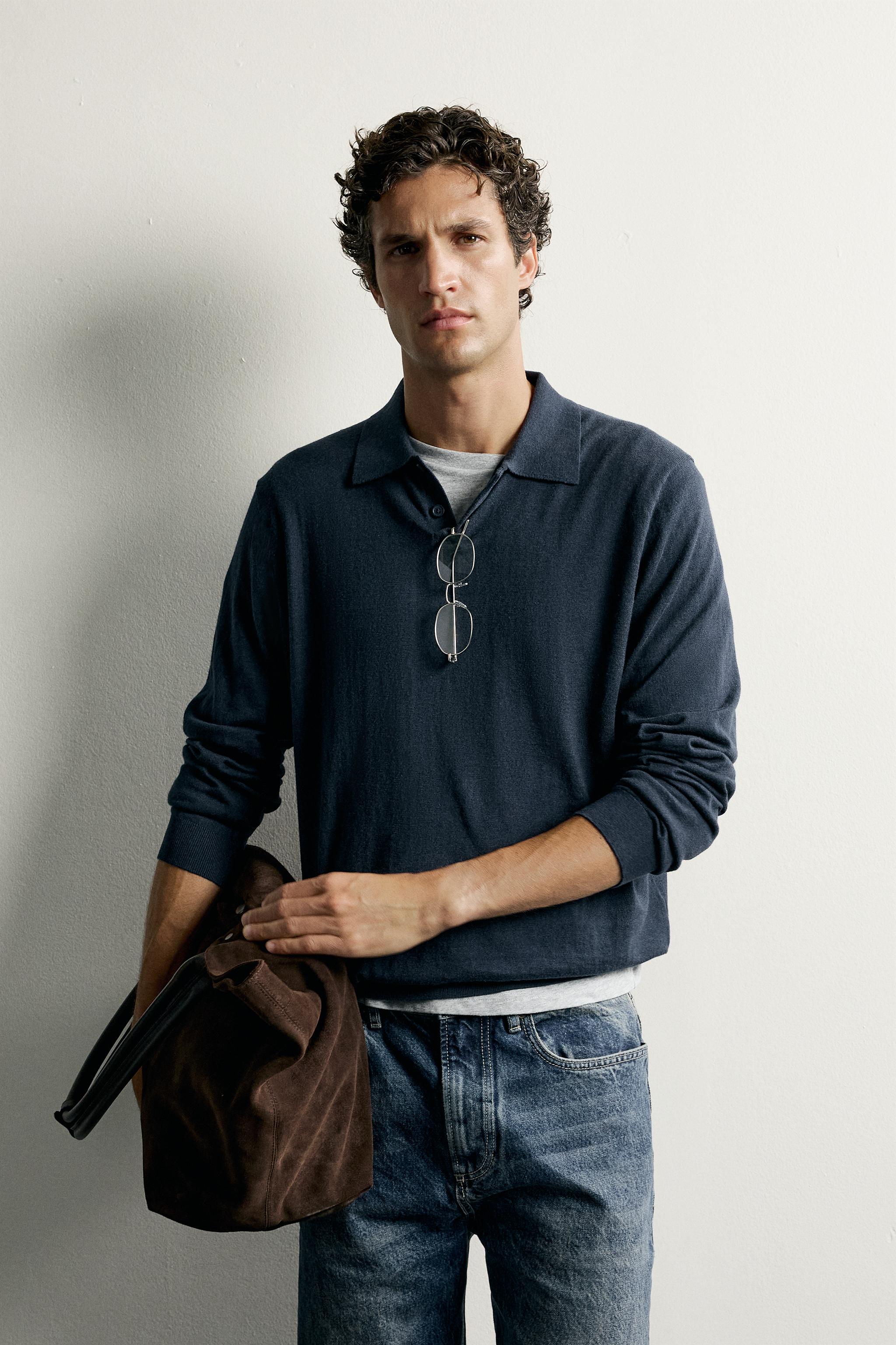 COTTON-CASHMERE KNIT POLO SHIRT