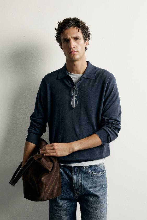 POLO EN MAILLE COTON ET CACHEMIRE - Bleu de Zara - Image 1