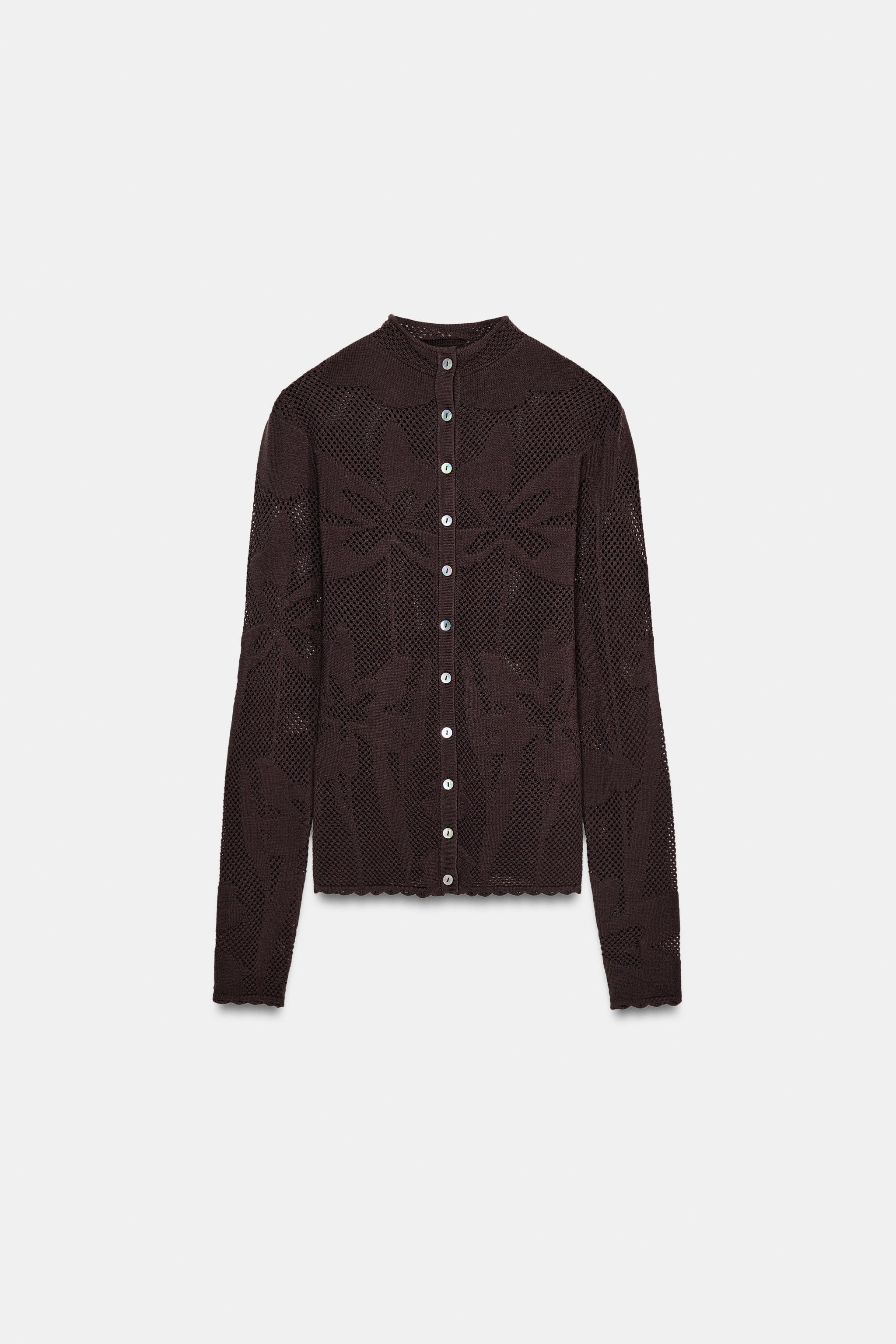JACQUARD KNIT CARDIGAN - Brown | ZARA United States