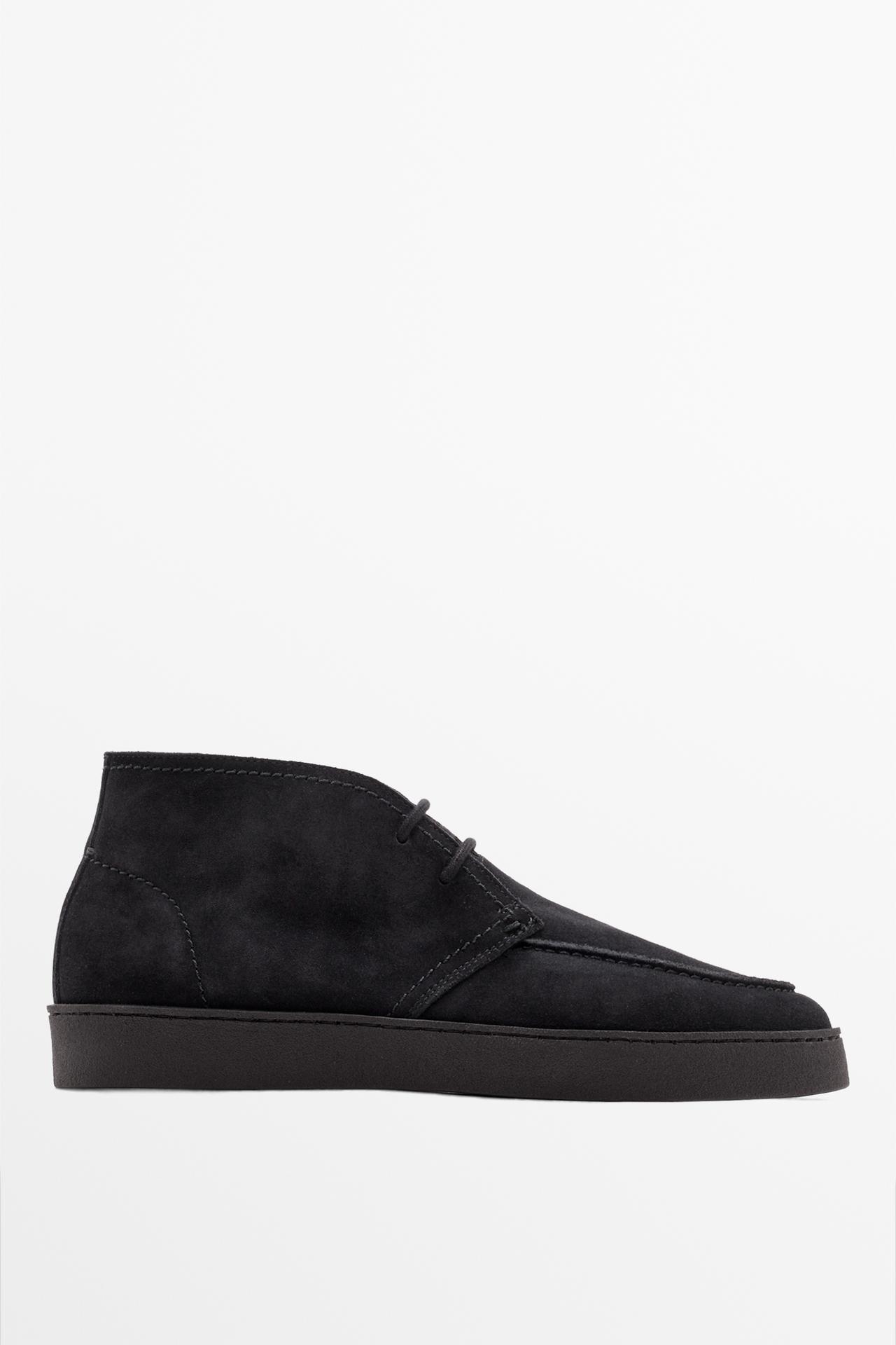 Split suede moc toe bootie — Navy Blue