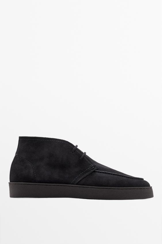 Zara Split suede moc toe ankle-boot shoe - Navy Blue - Image 0
